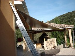 2015 Voile d'ombrage triangulaire en stretch ivoire confection couture fil Tenara GORETEX Prod UE 1